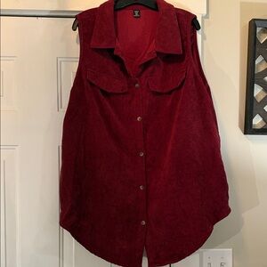 SHEIN Red Corduroy Button Down Shirt
